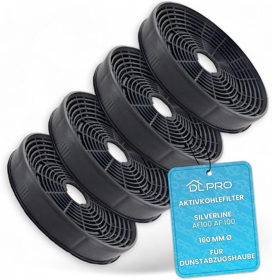 SnelShoppen 4x DL-Pro Actieve Koolstoffilter 160 mm Ø Geschikt voor Afzuigkappen Ronde Zwarte Geurfilters voor Keuken