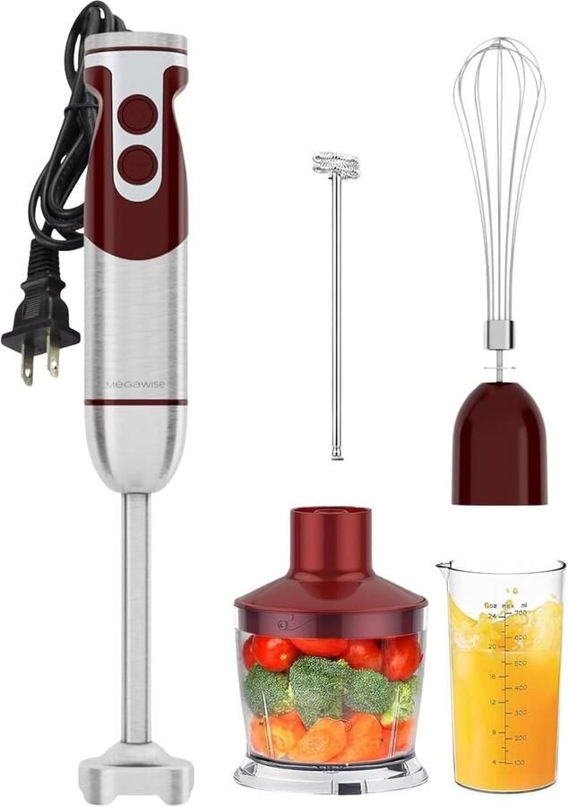 SnelShoppen 5-in-1 Staafmixer Set Variabele Snelheid 400W RVS Inclusief Hakker Garde Melkschuimer Maatbeker Ideaal voor Soepen Smoothies