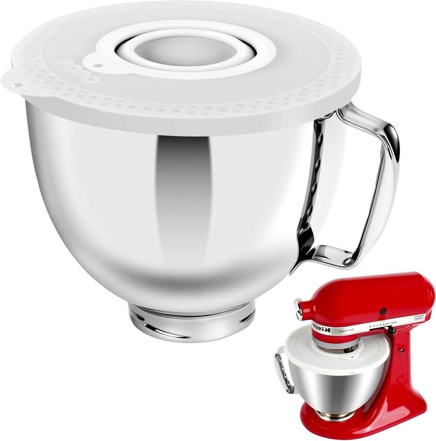 SnelShoppen 5-Quart Roestvrijstalen Mengkommenset voor Kitchen Aid 4 5-5 Quart Tilt Head Blenders Inclusief Wit Deksel Ideaal voor Keuken Bakken