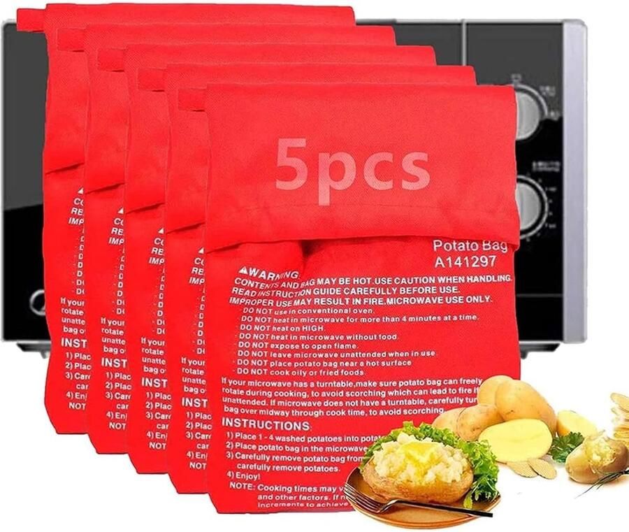 SnelShoppen 5 Stuks Aardappel Magnetron Zak Herbruikbare Magnetron Kooktas voor Aardappelen en Maïs Geschikt voor Snelle Maaltijden Thuis en Op