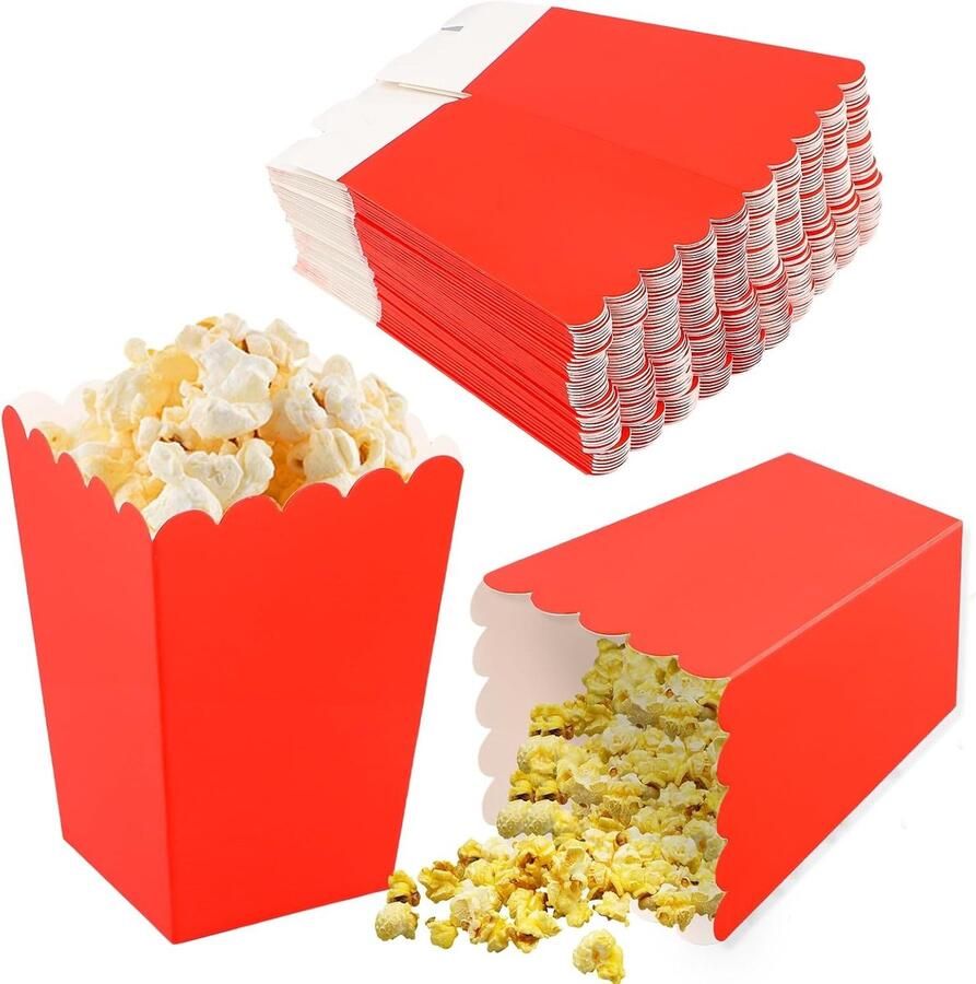 SnelShoppen 50 Mini Popcorn Dozen 3 Kleuren Popcorn Verpakking Papieren Popcorn Containers voor Feest Verjaardag Bruiloft Bioscoop Carnaval