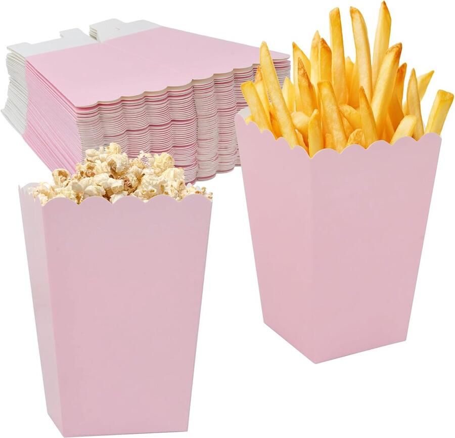 SnelShoppen 50 Stuks Kleine Popcorn Dozen Roze Popcorn Tassen Ideaal voor Feest Bruiloft Verjaardag Carnaval Filmavond Compact en Gemakkel