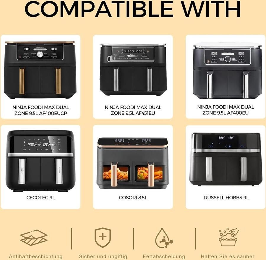 SnelShoppen 6-delige Air Fryer Accessoires Set voor Multifunctionele Keuken Silicone Bakvormen & Wafel Inserts voor Ninja Foodi BPA Vrij Ideaa