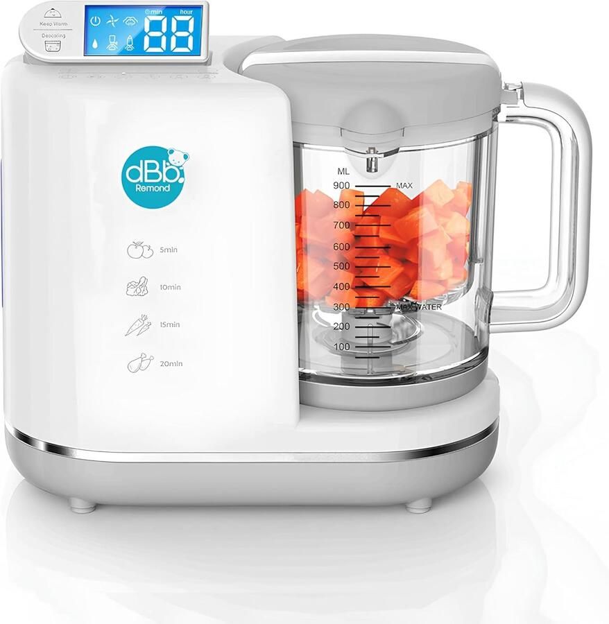 SnelShoppen 6-in-1 Multifunctionele Food Processor Blender Sterilisator Kookfunctie Warmhoudfunctie Digitale LCD Display Grijs Voor Keuken en