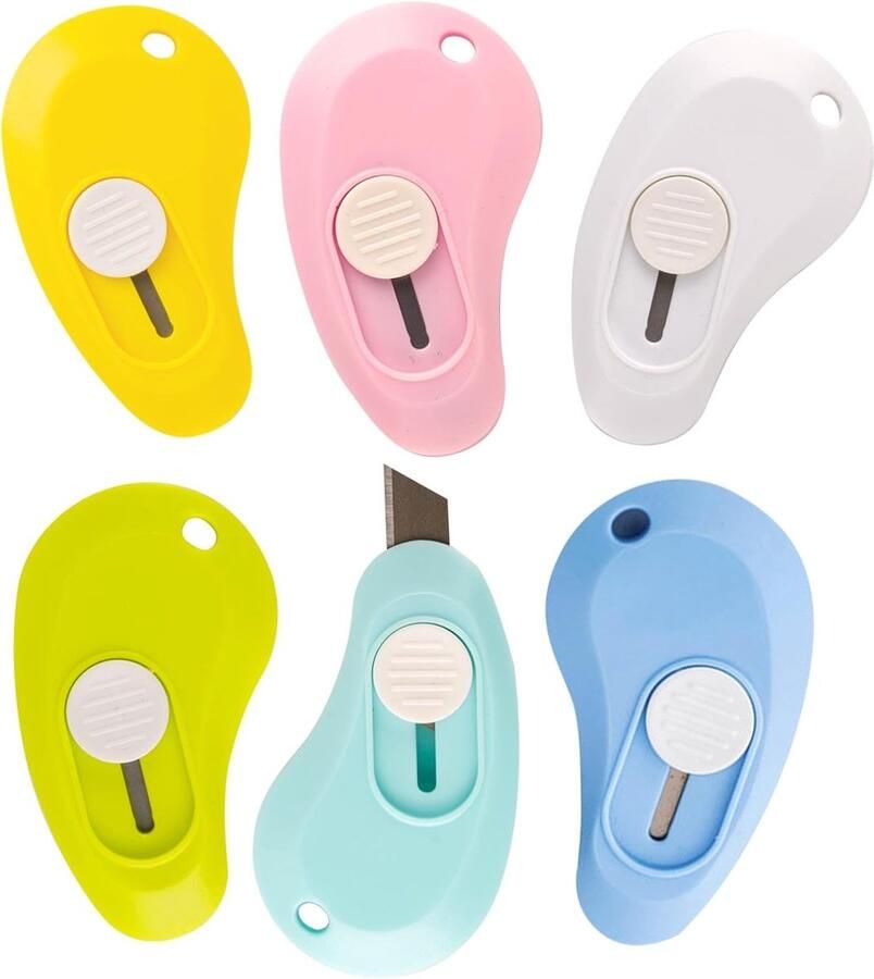 SnelShoppen 6 Stuks Mini Kunstmessen Papercutting Draagbare Telescopische Messen Briefopeners Kantoorbenodigdheden 6 Kleuren Veilig en Compact
