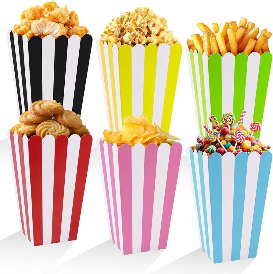 SnelShoppen 60 Stuks Kleine Popcorn Dozen Popcornboxen in 6 Kleuren Hittebestendig Karton voor Filmavonden Verjaardagsfeestjes Bioscoop en Carnava