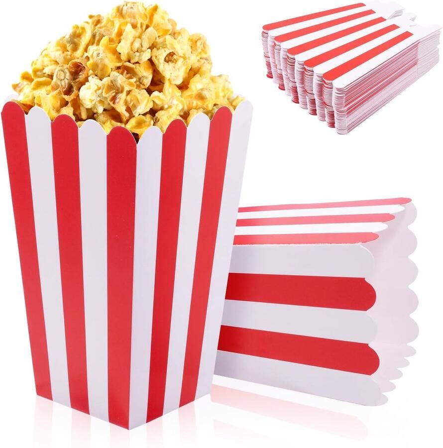 SnelShoppen 60 Stuks Kleine Popcorn Dozen Rood-Wit Gestreept Hittebestendige Popcornboxen voor Filmavonden Verjaardagsfeestjes Bioscoop Carnava