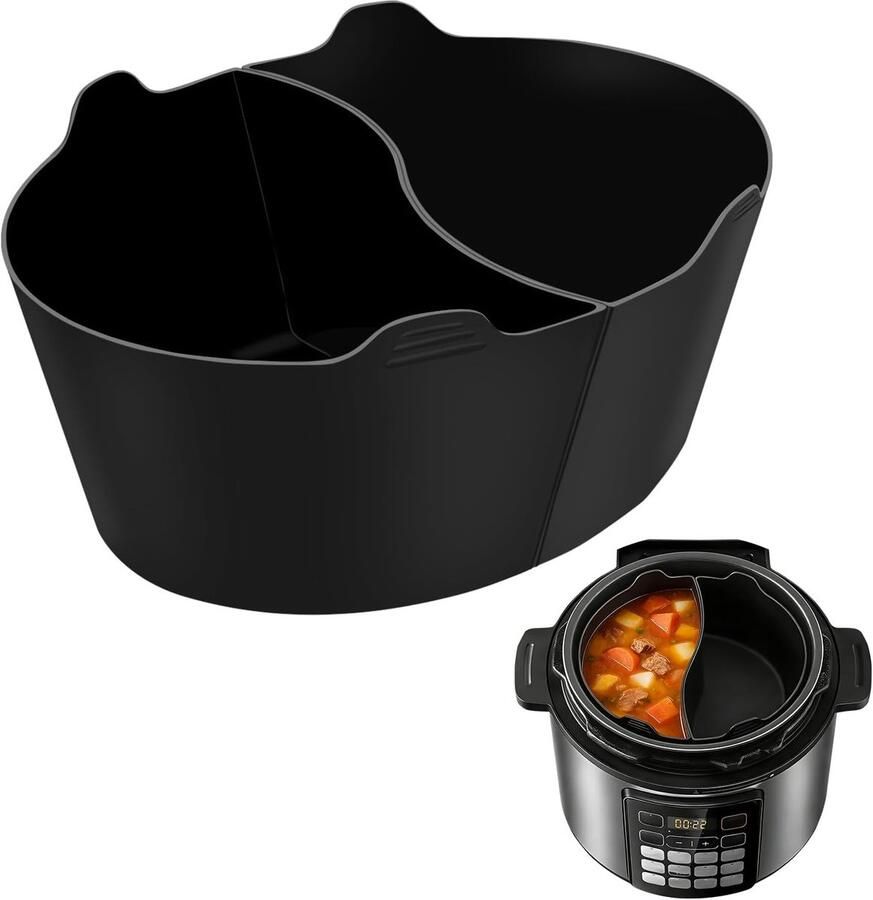 SnelShoppen 6QT 2-in-1 Zwarte Siliconen Slowcooker Voering Vaatwasmachinebestendige Divider Insert voor Slowcooker Perfect voor Keuken Feest en