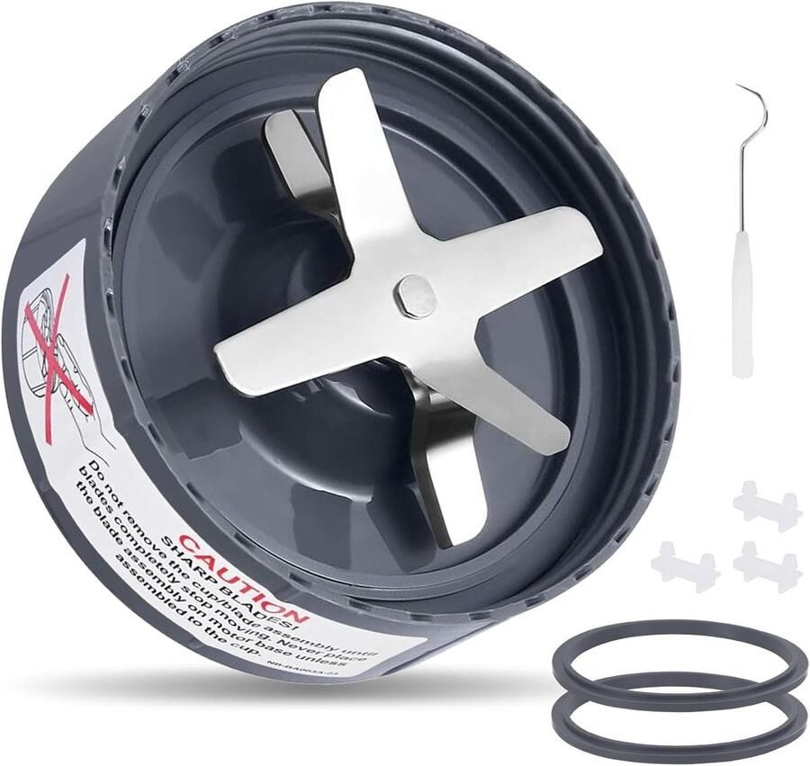 SnelShoppen 7 Stuks Vervangende Onderdelen voor Blender Extractor Kruis Blades Roestvrij Staal en Siliconen Geschikt voor 600W en 900W Mixers Gri