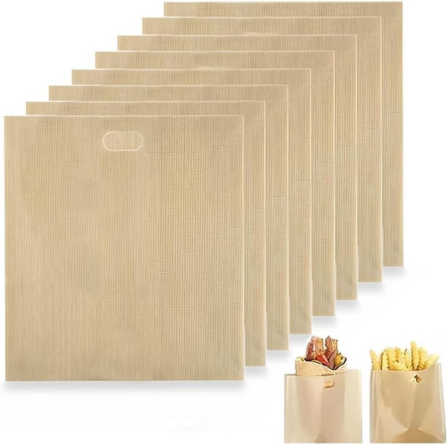 SnelShoppen 8 Stuks Herbruikbare Toast Tassen Teflon Toast Tassen voor Sandwiches Pizza Magnetron Grill en Oven Ideaal voor Keuken en Feest