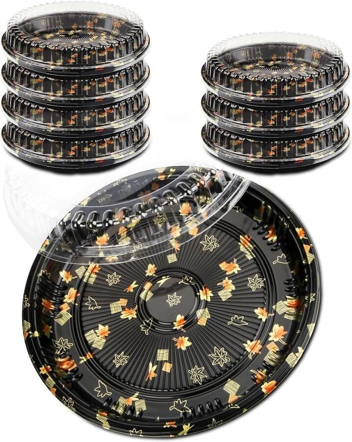 SnelShoppen 8 Stuks Plastic Buffet Catering Schalen met Deksel Ronde Sandwich Dishes Herbruikbare Buffet Schalen Zwart voor Feestelijke Gerechten