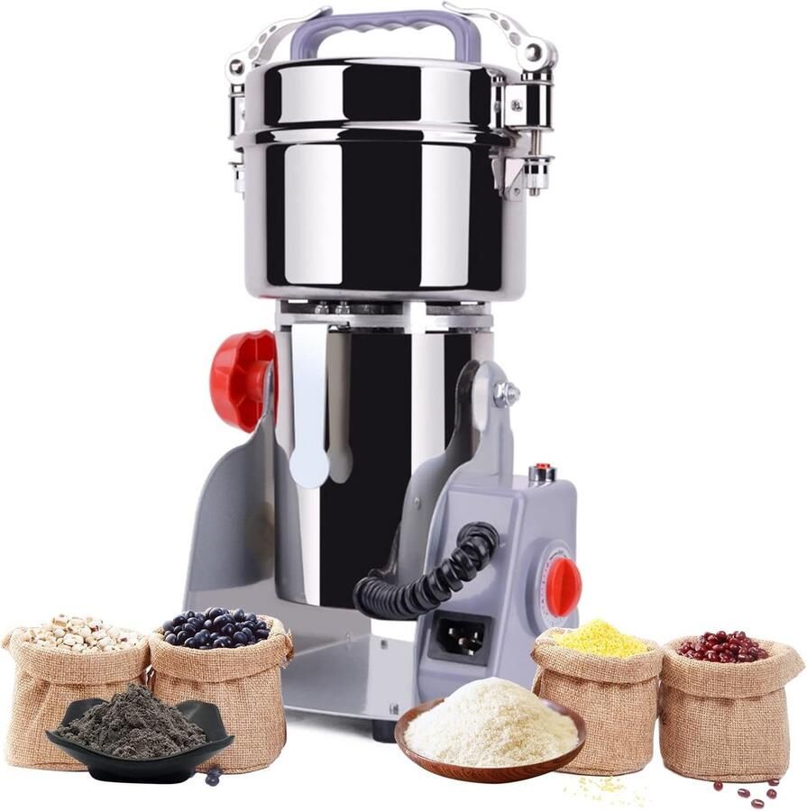 SnelShoppen 800g Elektrische Graan Grinder 2400W Roestvrijstalen Maalmolen voor Kruiden Cereals Kruiden met Overload Bescherming & Open-Cover-Stop