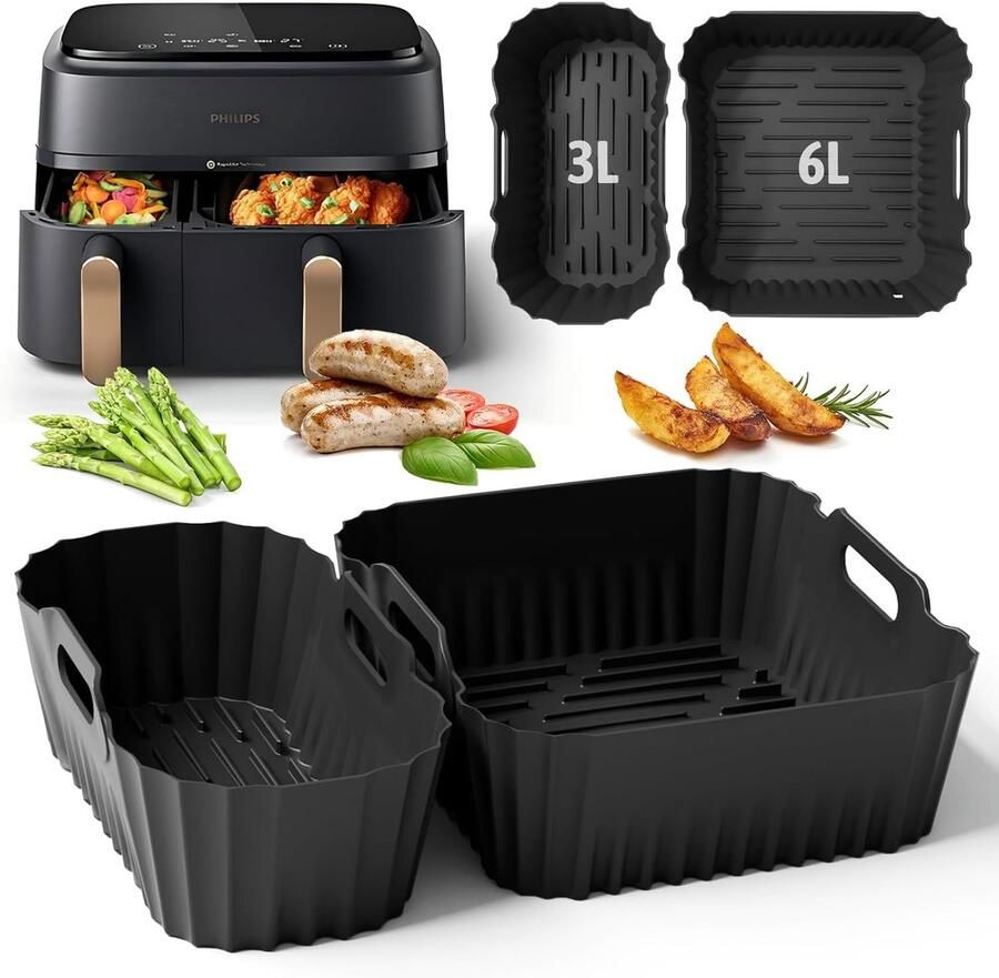 SnelShoppen Accessoires Siliconen Heteluchtfriteuse voor Dual Basket Airfryer 9L 3000-5000 Serie Hoogwaardige Siliconen Bakmatten voor Gezonde Kok