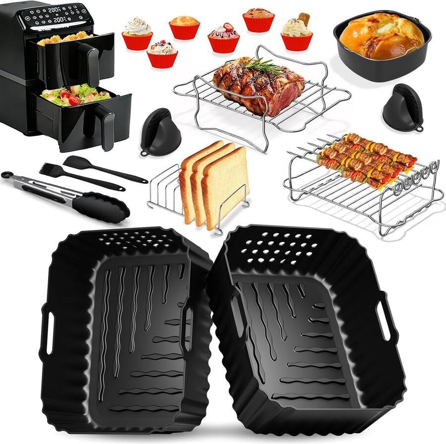 SnelShoppen Accessoires voor Airfryer 10L Siliconenvorm Accessoireset Herbruikbare Ovenschaal voor Dubbele Mand Perfect voor Keuken Feest Geze