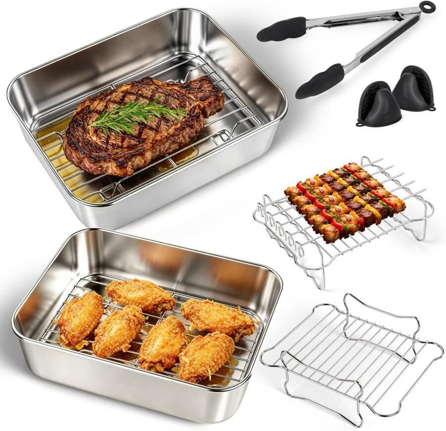 SnelShoppen Accessoires Voor Airfryer 14-Delige Set Heteluchtfriteuseaccessoires van 304 Roestvrij Staal Voor Ninja Foodi Max Dual Zone AF400EU S