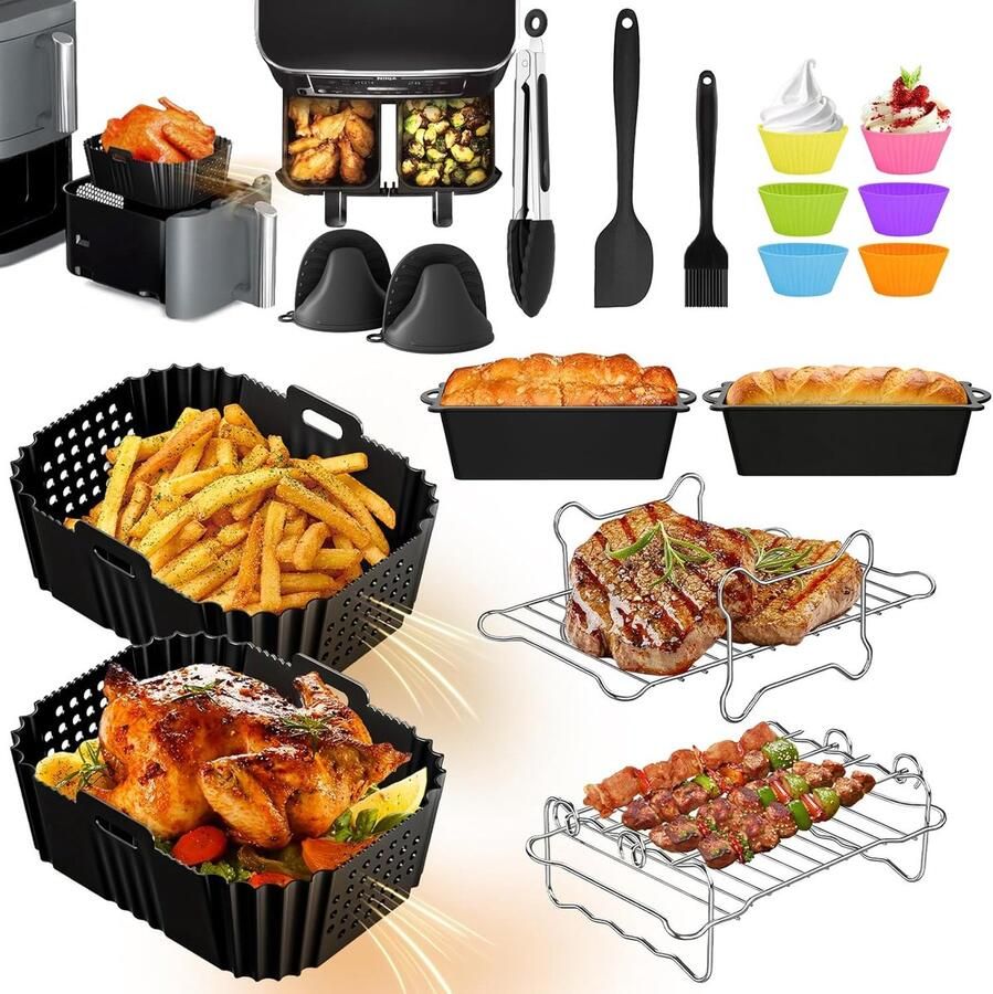 SnelShoppen Accessoires voor heteluchtfriteuse 21 stuks airfryer-accessoires voor 9 5L siliconen bakvormen roosters reinigingsoplossingen voor k