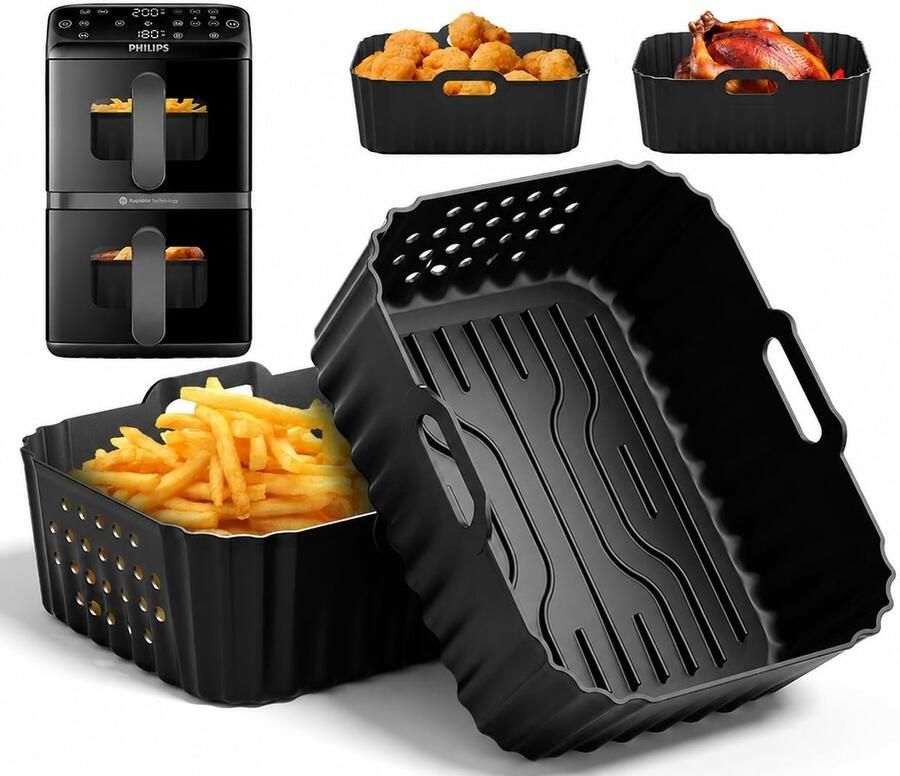 SnelShoppen Accessoires voor Heteluchtfriteuse Siliconen Bakvorm Inzetstuk voor 2 Kamers BPA-vrij Geschikt voor Philips Airfryer 4000 Series S