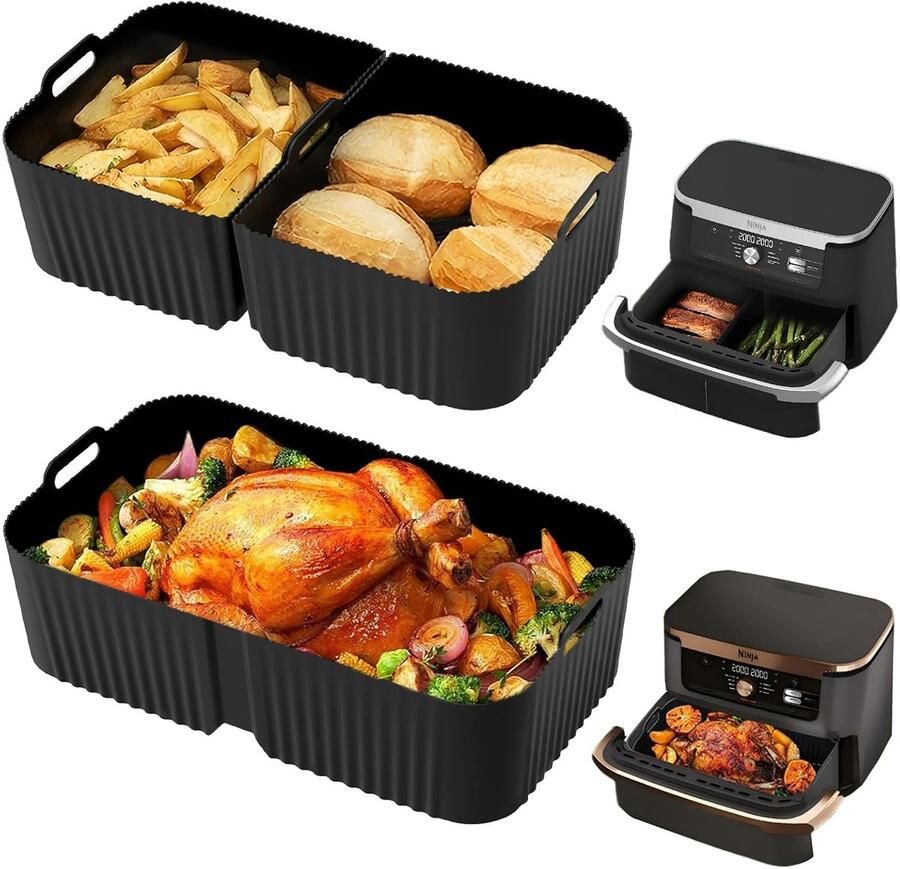 SnelShoppen Accessoires voor Hot Air Fryer Reusable Silicone Mold Inserts voor Ninja Foodi Flexdrawer 10 4L AF500EU 1x10 4L & 2x5 2L Bakpapier