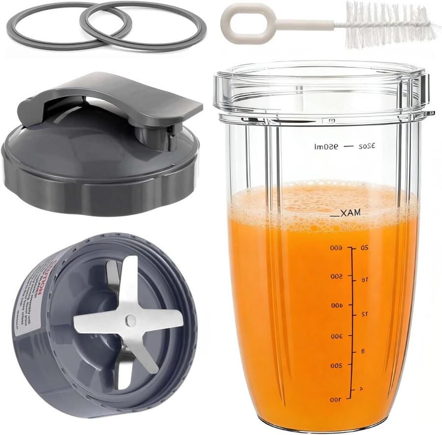 SnelShoppen Accessoires voor Mixer Geschikt voor 600W en Pro 900W 950ml Vervangbeker Mes met Flip Top Deksel 2 Grijze Dichtingen