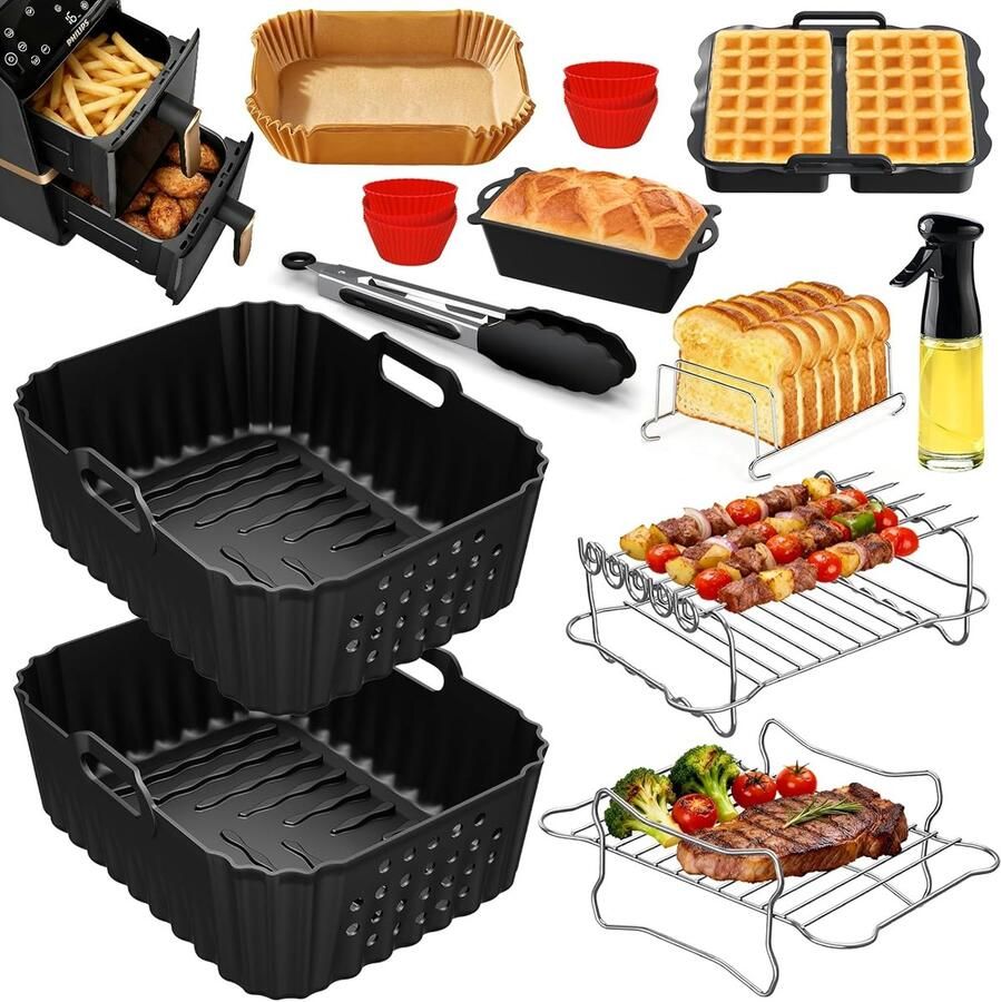 SnelShoppen Accessoires voor Philips Airfryer 4000-serie 10L Stacked Dual Basket Siliconenvorm Grillrooster Wafelvorm Keukenaccessoires voor Ge