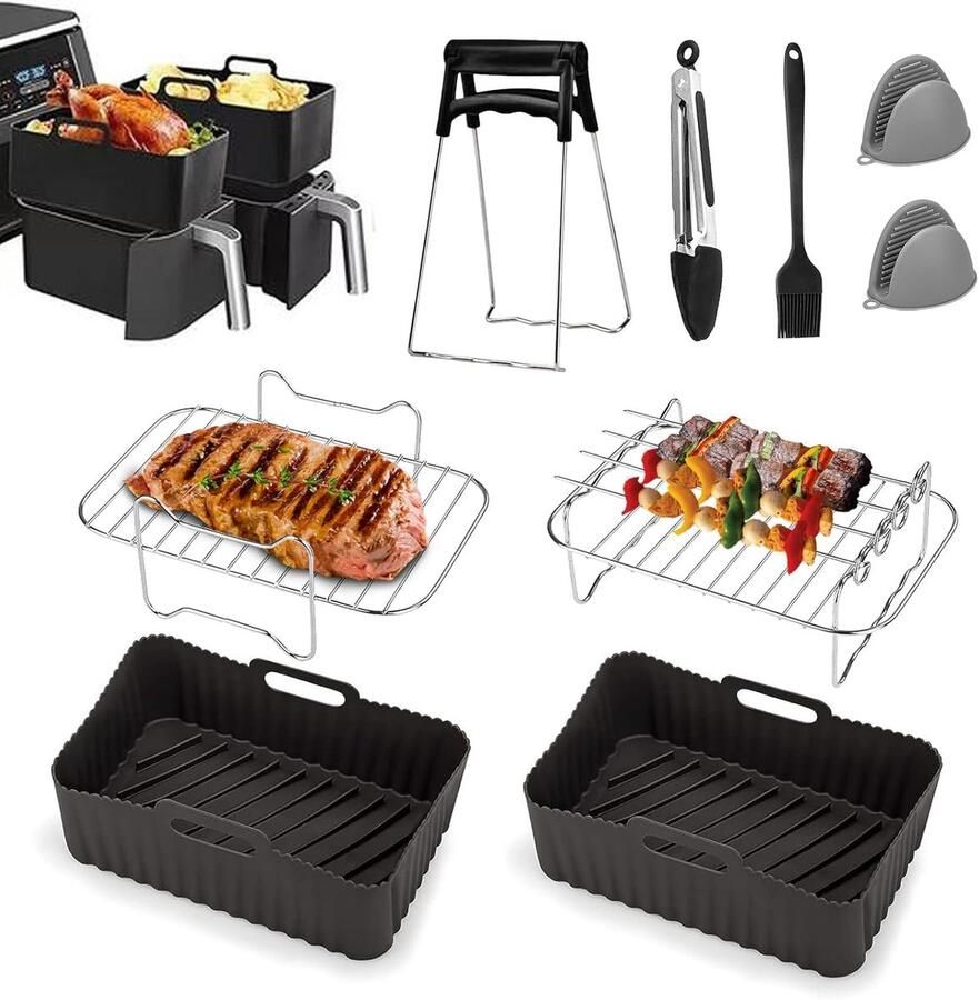 SnelShoppen Air Fryer Accessoire Set 8 Stuks RVS Double Boiler voor 7.6L-9.5L Frituurpan Oven en Magnetron Keuken Gadgets voor Gezond Koken Ba