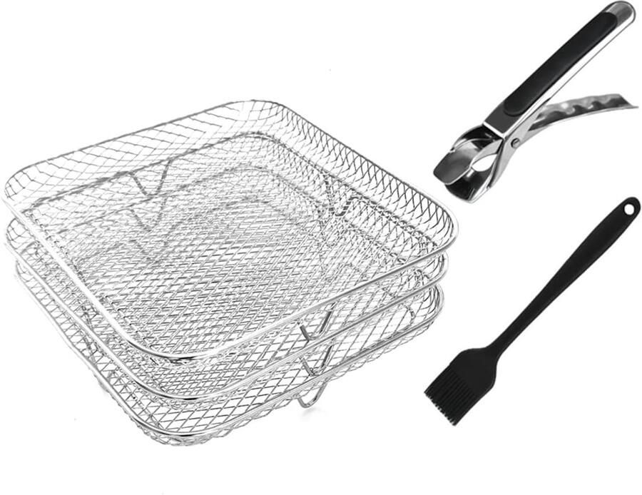 SnelShoppen Air Fryer Accessoire Set met RVS Rooster Vierkante Grill Rack Geschikt voor 5.5-8L Frituurpan Perfect voor Keuken en Feest