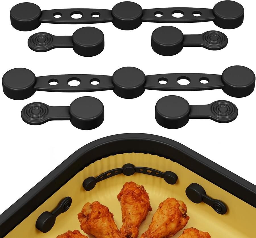 SnelShoppen Air Fryer Accessoires 6 Stuks Magnetische Bakpapierhouders met Hittebestendige Silicone Clips Geschikt voor 1 of 2 Persoons Airfryer