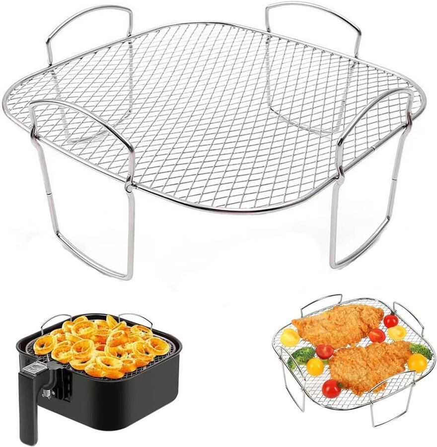 SnelShoppen Air Fryer Accessoires Set Dual Zone Air Fryer Racks 304 RVS Grill Pan voor Airfryer Vierkant Duurzaam en Temperatuurbestendig - Foto 1