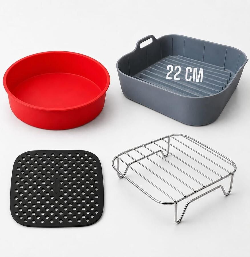 SnelShoppen Air Fryer Accessoires Set Silicone Mould 22 cm Cake Mould 21.5 cm Mat en Rack voor Air Fryer Geschikt voor Merkmodellen Ke