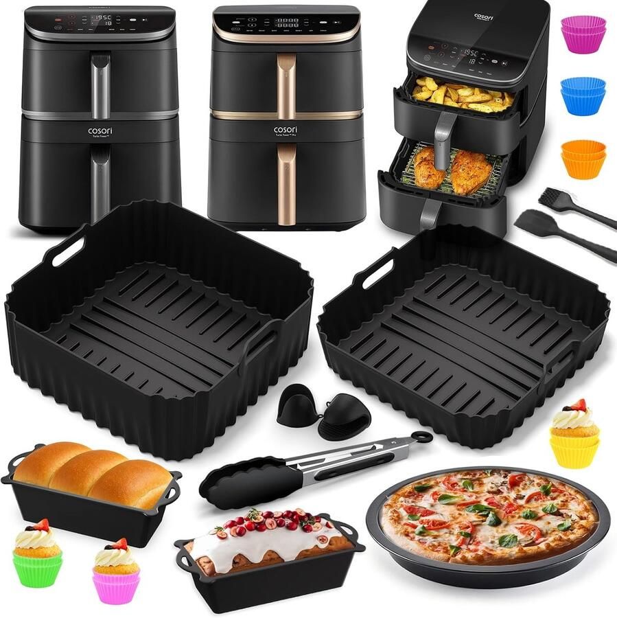 SnelShoppen Air Fryer Accessoires Set voor 10.8L Dual Basket Airfryer 2 Stuks Silicone Mallen Herbruikbare Bakvormen voor Taart en Brood Keuke