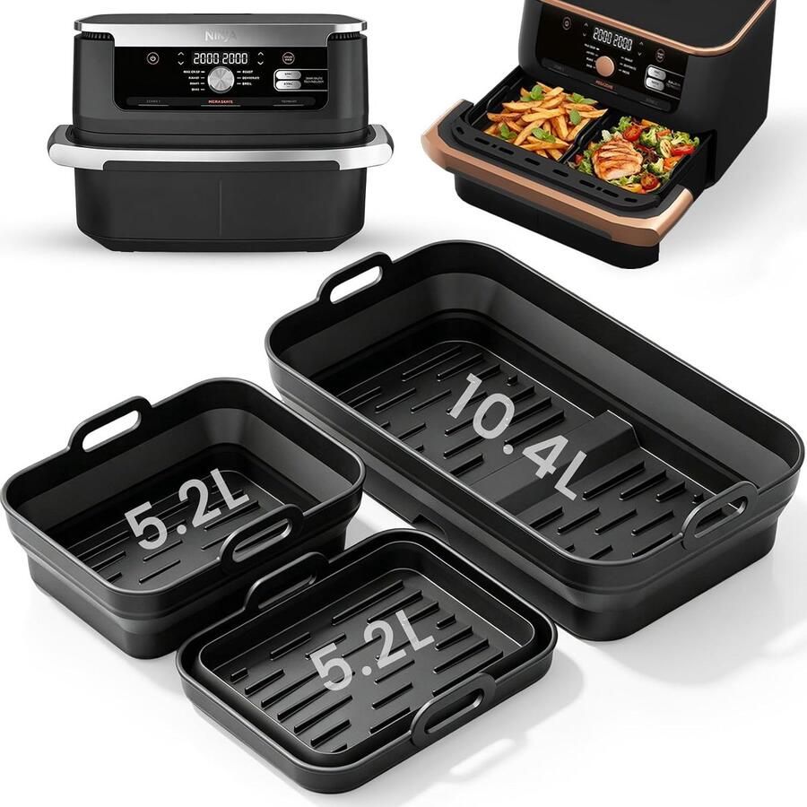 SnelShoppen Air Fryer Accessoires Siliconen Vormen voor Ninja Foodi FlexDrawer 10.4L 3 Stuks Vouwbare Bakvormen Herbruikbare Bakschalen voor M