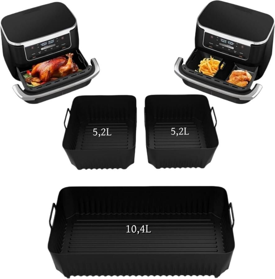 SnelShoppen Air Fryer Accessoires voor 10.4 L 3 Stuks Silicone Mallen Herbruikbare Accessoires voor Hot Air Fryer Perfect voor Keuken en Gezel