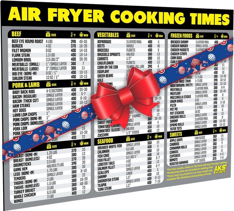 SnelShoppen Air Fryer Cheat Sheet Magnet Extra Large Kooktijden en Temperatuur Gids voor 90 Airfryer Gerechten Magnetisch Keuken Gadget Grijs