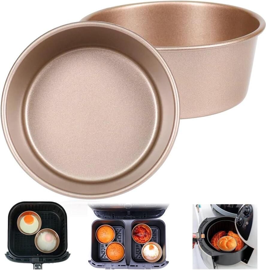 SnelShoppen Air Fryer Eimallen 2 Stuks Ramekin Accessoires 10cm Ronde Bakvormen Herbruikbaar Carbonstaal Perfect voor Gepocheerde Eieren en Eicak