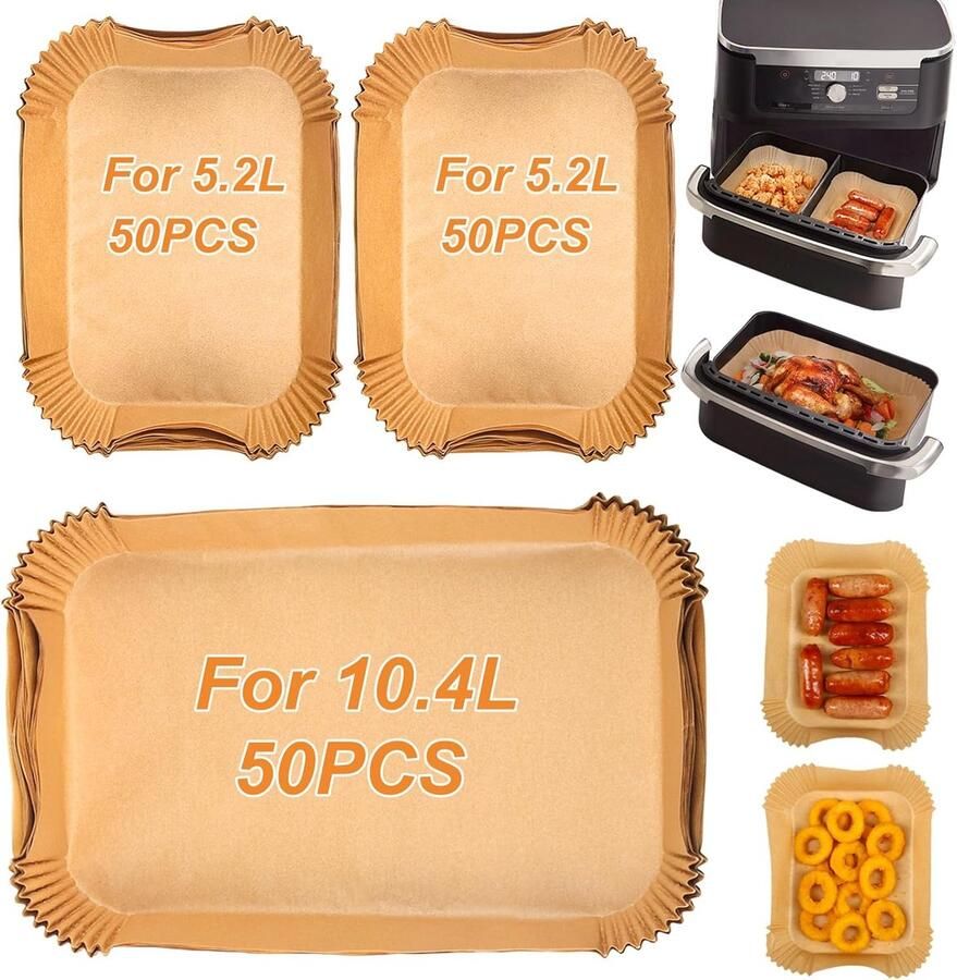 SnelShoppen Air Fryer Liners 150 Stuks Parchment Paper voor Ninja Foodi Flex Tray 10.4L Geschikt voor Cosori Dual Blaze 10L & Instant 8.5L Koe