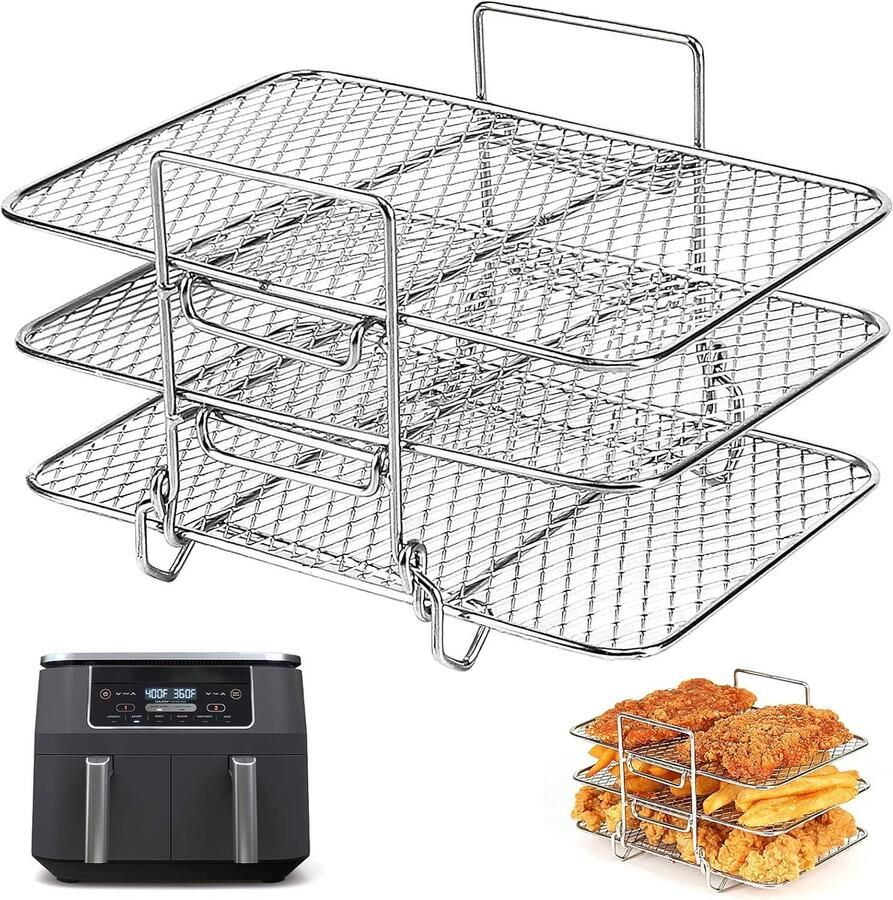 SnelShoppen Air Fryer Racks voor Dual Airfryer 3-laags RVS Kookrek Geschikt voor Ninja Salter Tower EMtronics Keukenaccessoires voor Air Fryer AF
