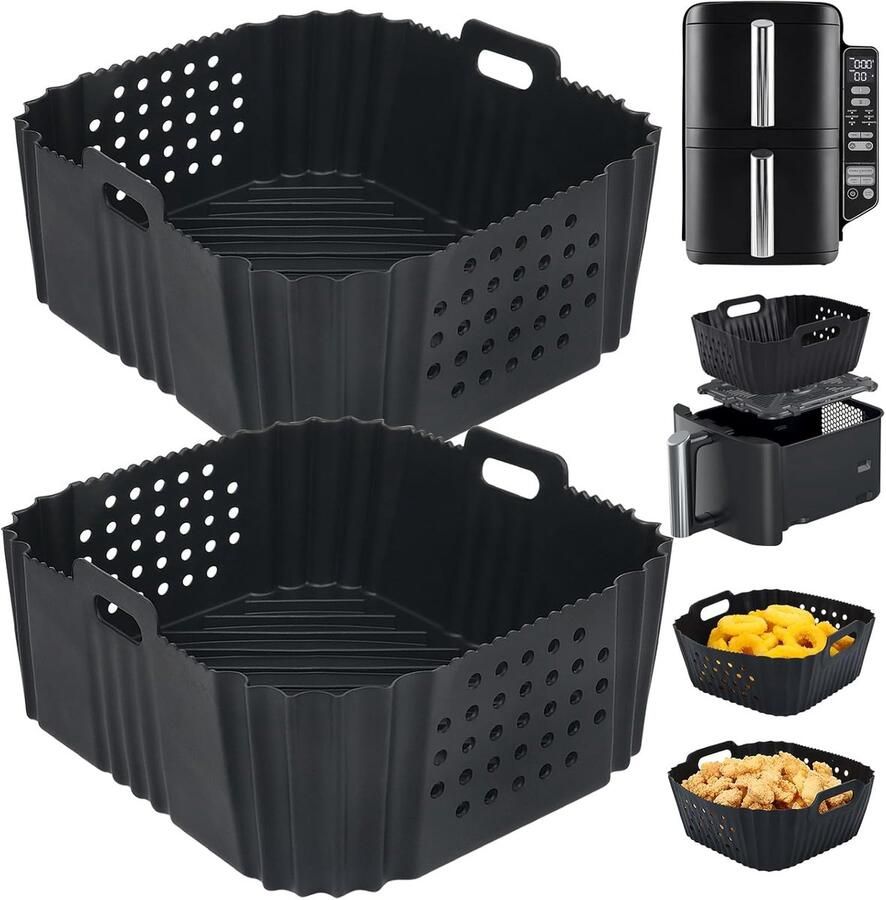 SnelShoppen Air Fryer Silicone Liner voor Ninja Double Stack 7.6L SL300UK Perforated Reusable Accessoires 2 Stuks voor Keuken Koken Gezond Ba