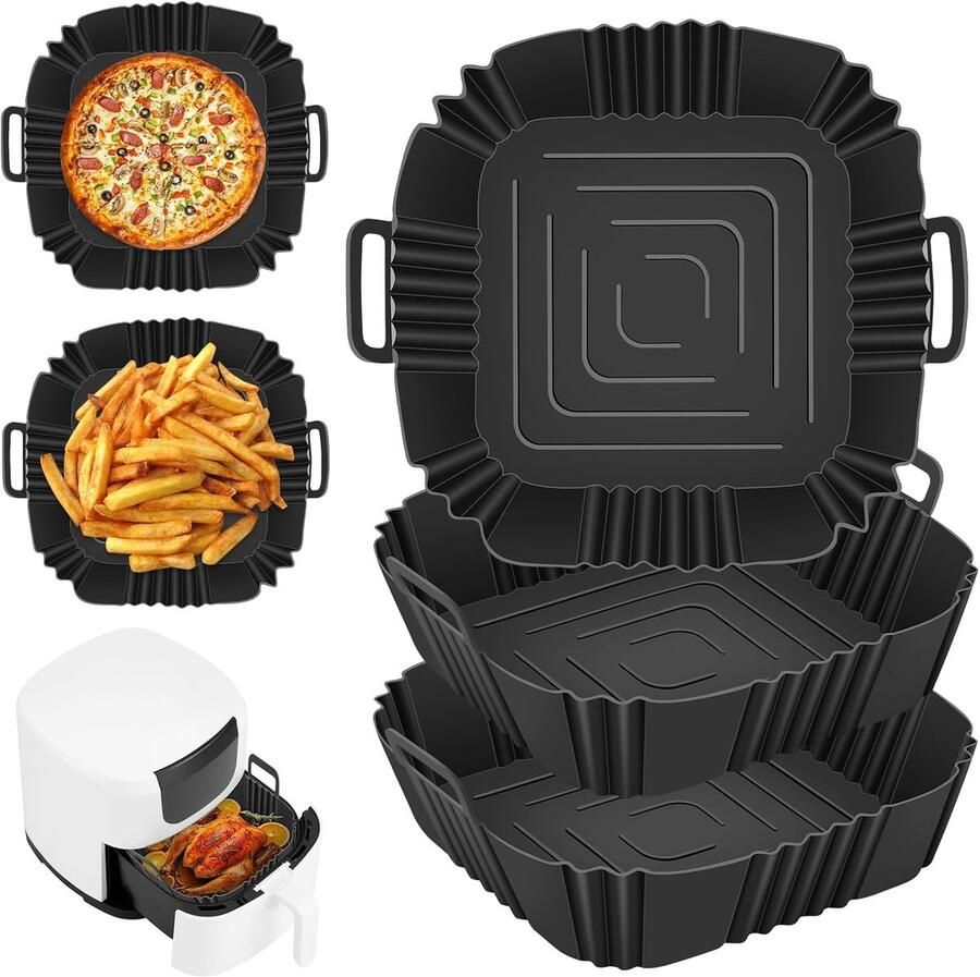 SnelShoppen Air Fryer Silicone Moulds Herbruikbare Silicone Bakvormen Set van 3 Geschikt voor 3.5-6.2L Air Fryers Hoge Kwaliteit Veilig en