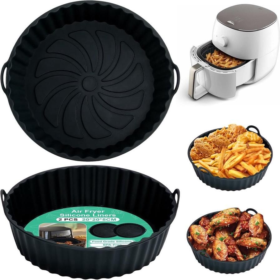 SnelShoppen Air Fryer Silicone Pot Set 2 Stuks Herbruikbare Airfryer Pan Liners Rond Tray Rack Accessoires voor Heteluchtfriteuse Magnetron en