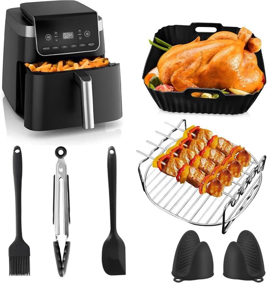 SnelShoppen Air Fryer Siliconen Mallen Set voor Hot Air Fryer 11-delige Accessoires voor 4.7L 6.2L Airfryer Perfect voor Bakken en Koken