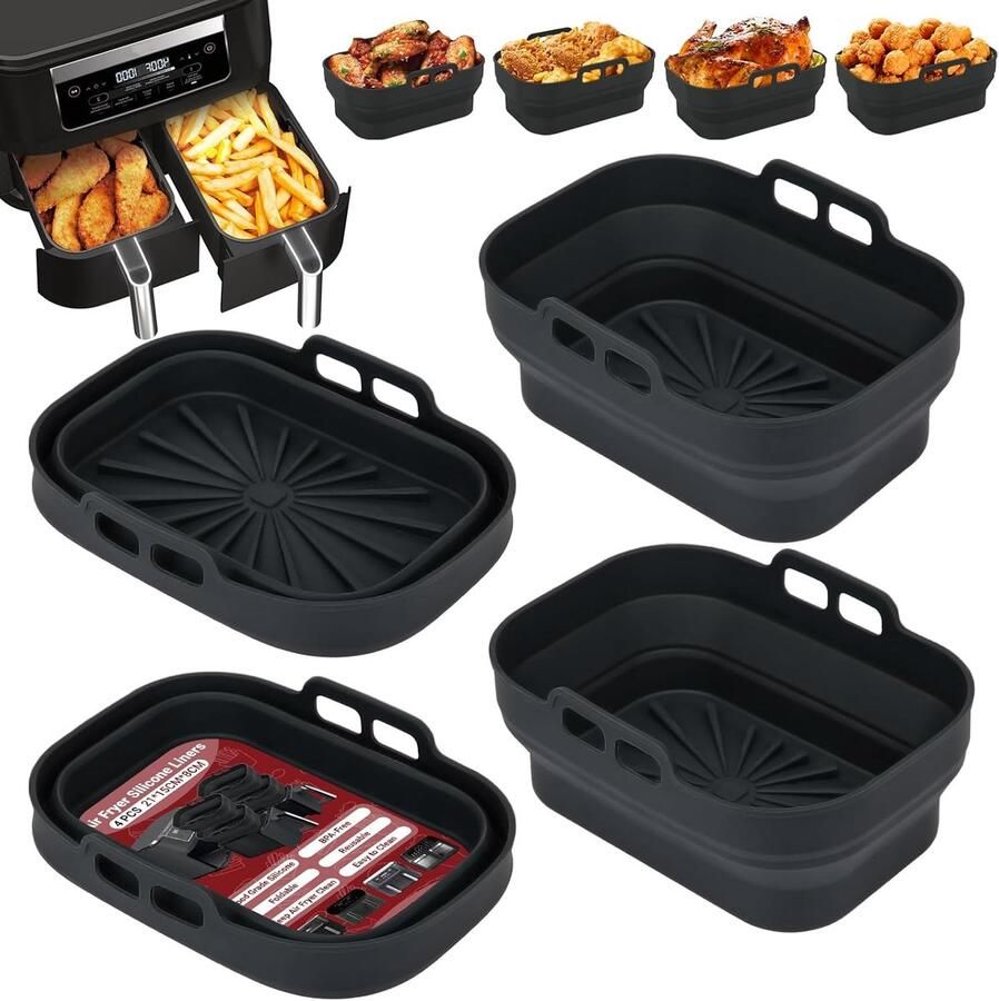 SnelShoppen Air Fryer Siliconen Pot 4 Stuks Herbruikbare Mandjes voor Heteluchtfriteuse Opvouwbare Tray Basket Liners voor Oven Magnetron Zwa