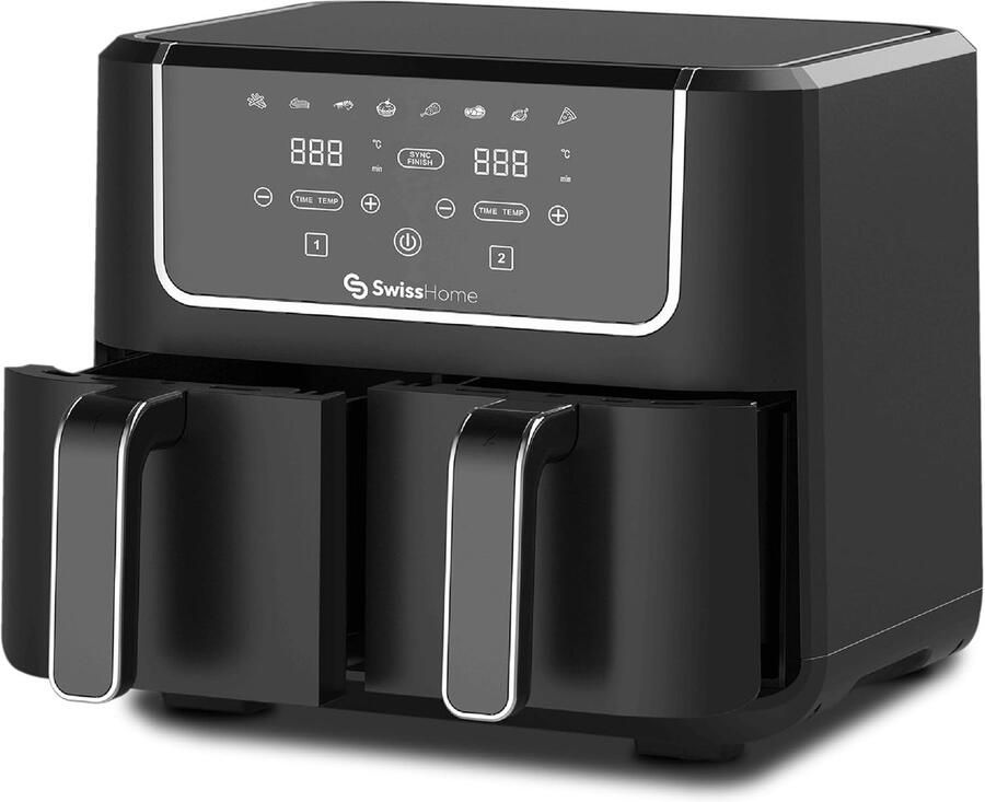 SnelShoppen Airfryer 2100W met 2 Pannen van 3 Liter 8 Functies LED Touchscreen Anti-aanbaklaag Droog- en Verwarmfunctie Ideaal voor Keuken en F