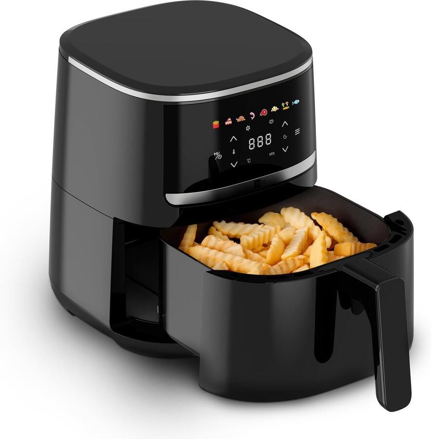 SnelShoppen AirFryer 4 3L Heteluchtfriteuse met Digitaal Touch-Display 1500 Watt Instelbaar 80°-200° 8 Programma's Inclusief Receptenboekje