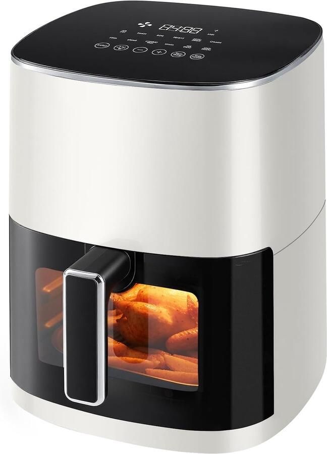 SnelShoppen Airfryer 6L met Raam 12-in-1 Functies Touch Screen Gezond Vetvrij Koken Antiaanbakmand Vaatwasmachinebestendig Voor 3-6 Personen