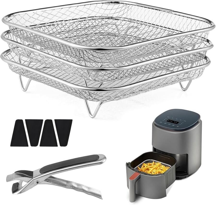SnelShoppen Airfryer-accessoires 3 Stuks Stapelbaar Rooster voor Heteluchtfriteuse Vaatwasmachinebestendig Ideaal voor Koken Frituren Oven e