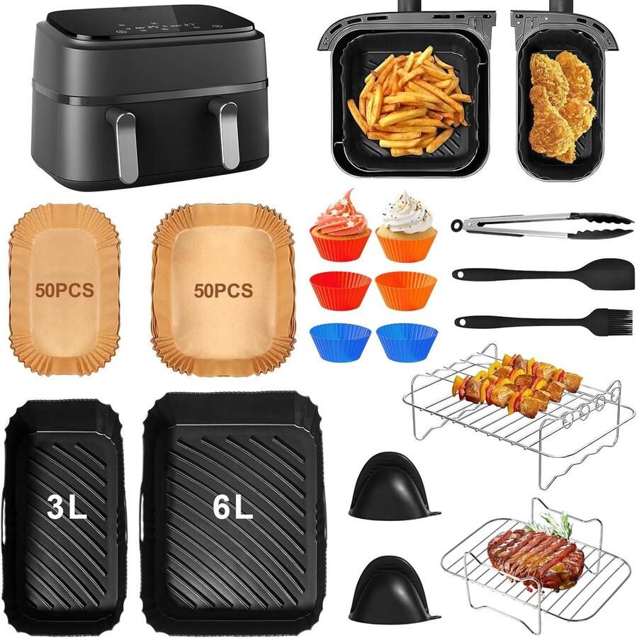 SnelShoppen Airfryer Accessoires Set 12-delig voor 6L & 3L Bakplaten Mandjes Siliconen Matten Ondersteuning voor Keuken Feest Gezond Koken