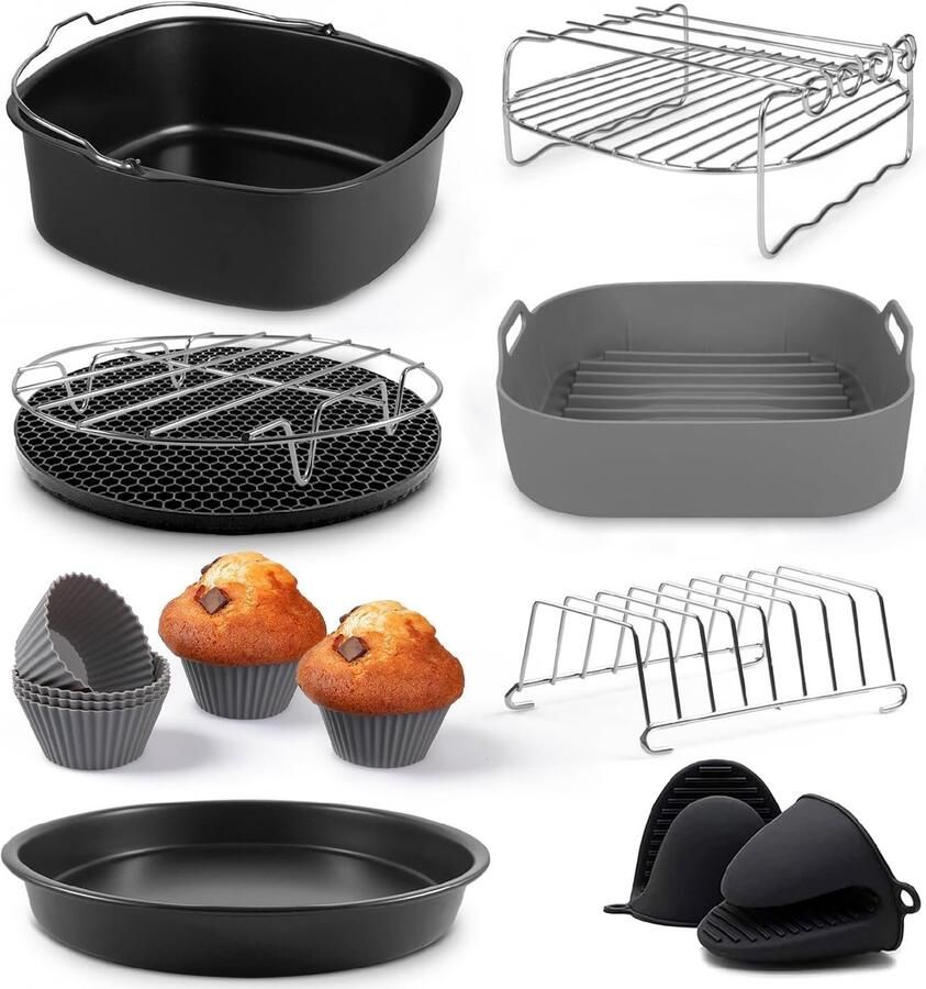 SnelShoppen Airfryer Accessoires Set 19-delig Geschikt voor XL en XXL Airfryers BPA-vrij Inclusief Siliconen Bakje en E-Receptenboek Perfect