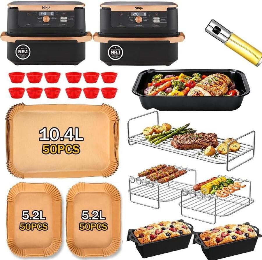 SnelShoppen Airfryer Accessoires Set voor 10 4L Heteluchtfriteuse Roestvrijstalen Grillroosters Bakpapier Bakplaat Ideaal voor Koken en Grillen
