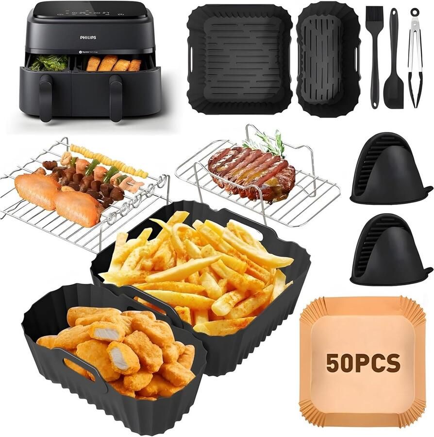 SnelShoppen Airfryer Accessoires Set voor 3000 5000 Series Dual Basket 6 L 3 L Siliconen Bakvorm Grillrooster Inzetstuk voor Keuken Feest Gezon