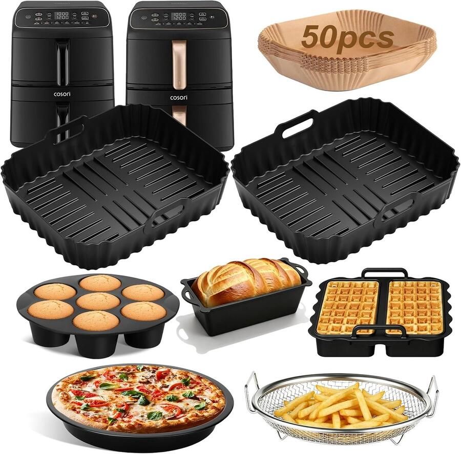 SnelShoppen Airfryer Accessoires Set voor Heteluchtfriteuse Siliconen Vorm Roestvrijstalen Manden Pizzaplaat Broodbakvorm Geschikt voor 8 6 l